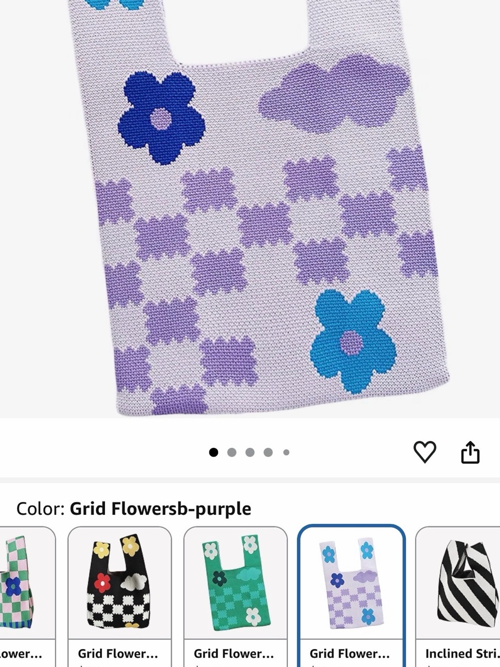 3 Purple Grid Flowers Knit Tote Bags